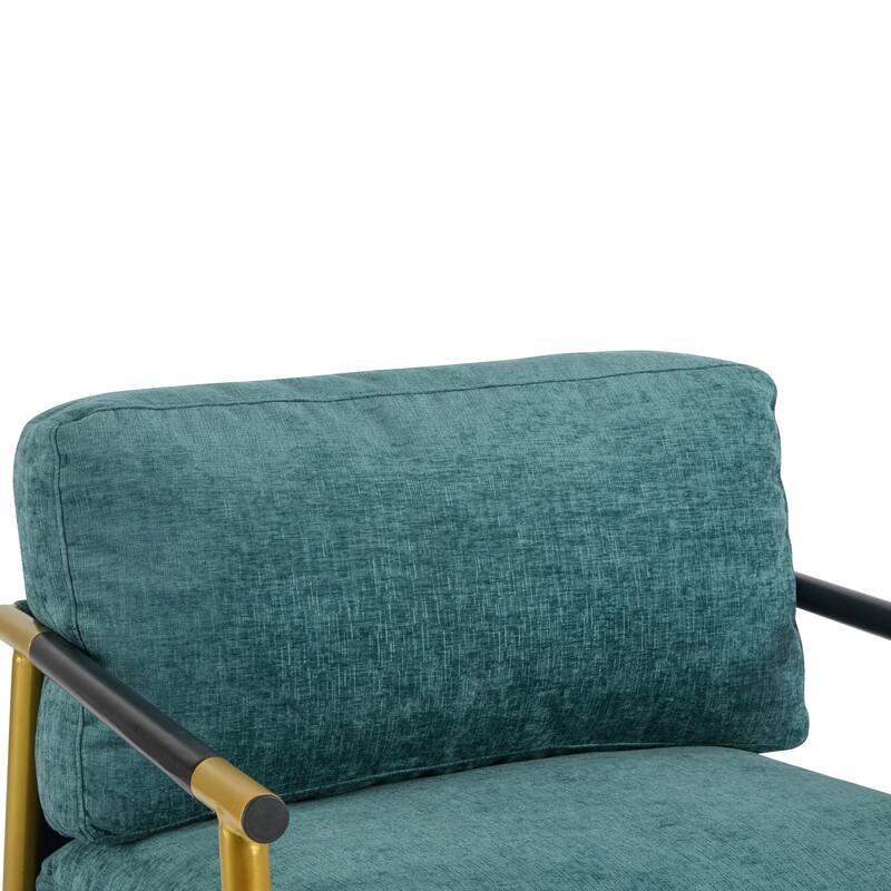 27.56" Modern Accent Chair with Plush Cushions, Minimalist Metal Frame, and Wooden Armrest Design