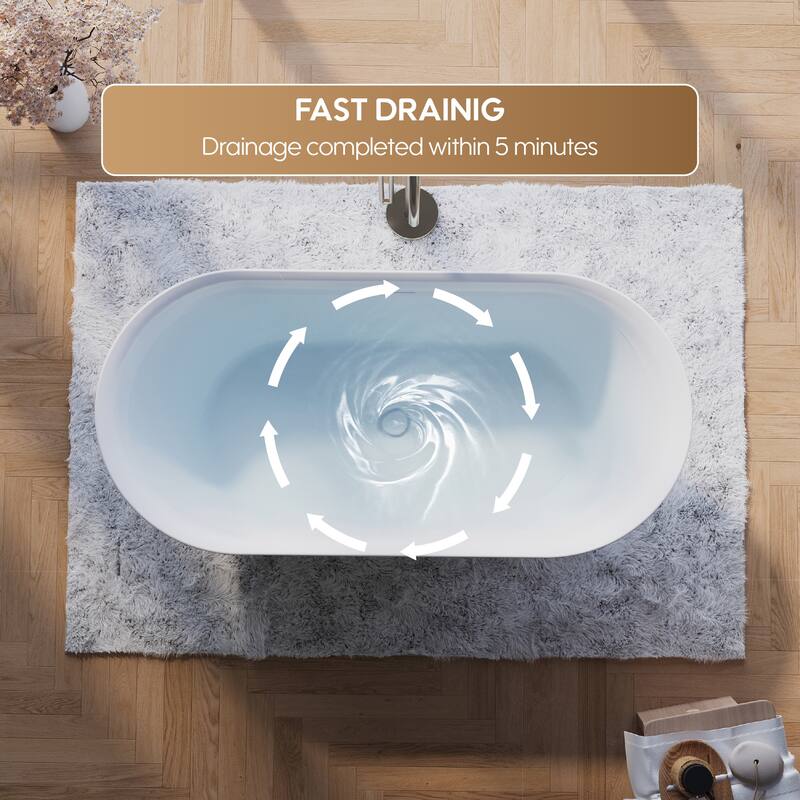 Glossy White Freestanding Soaking Bathtub, 100% Pure Virgin Acrylic with Drain And Overflow