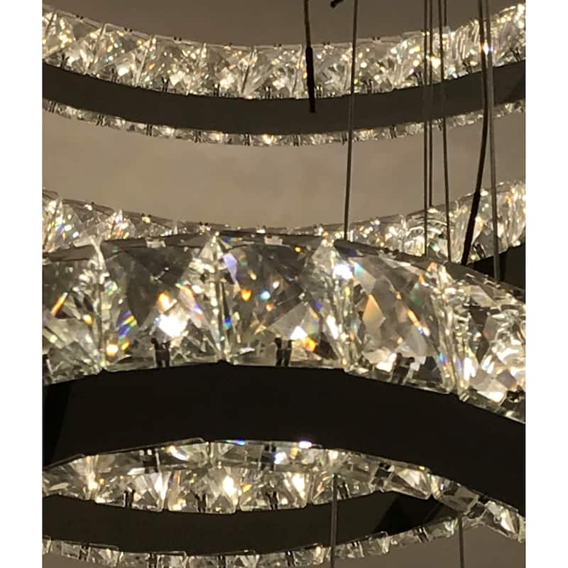 Modern Crystal Spiral Elipse 5 Ring LED Crystal Chandelier - Dimmable - 32in Diameter - Chrome