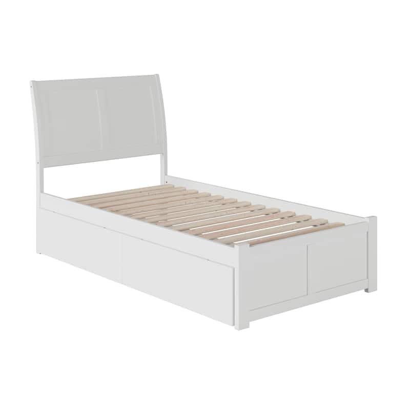 Portland Twin Platform Bed with Footboard and 2 Drawers in White