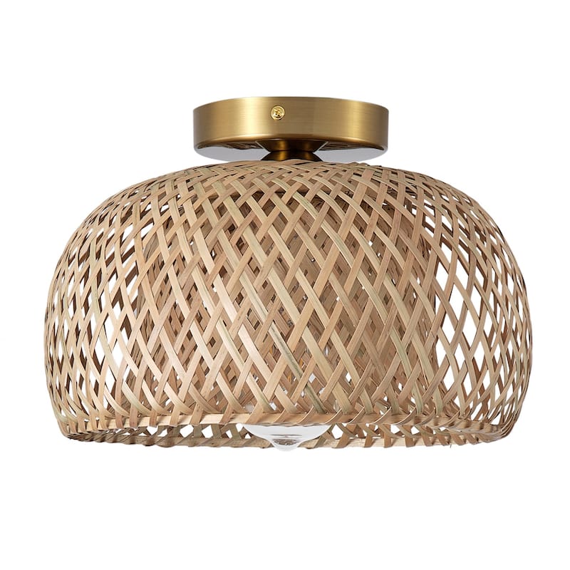 Farmhouse 1-Light Hand-Woven Semi Flush Mount Ceiling Light with Natural Bamboo Shade