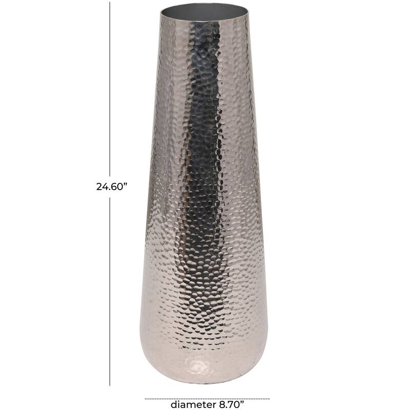Silver Aluminum Metal Tall Hammered Vase