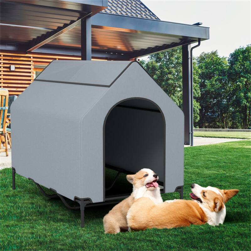 Portable Elevated Dog House with Waterproof Canopy and Ventilation Windows, Easy to Clean - 33" x 52"