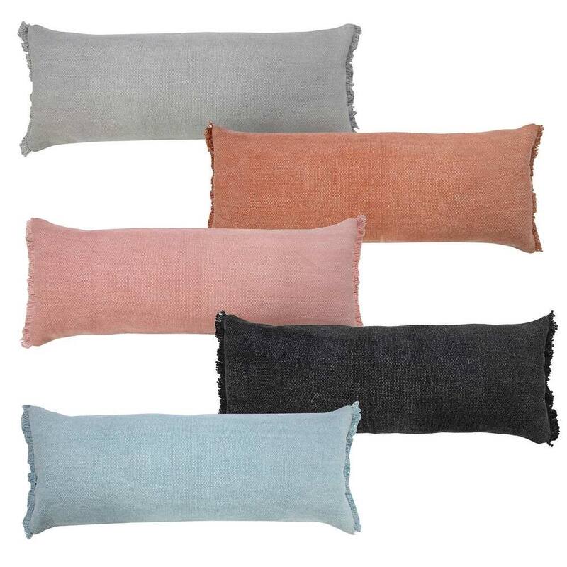 Sevita Light Pink Solid Stonewash Throw Pillow with Fringe