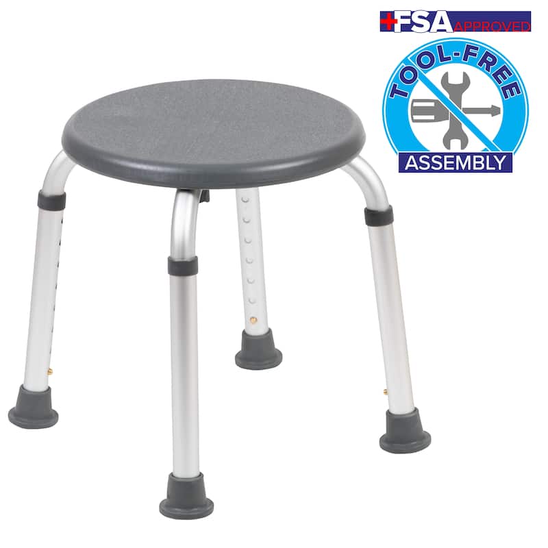 Tool-Free 300 Lb. Capacity, Adjustable White Bath & Shower Stool - 14.25"D x 14.25"W x 14" - 20.75"H