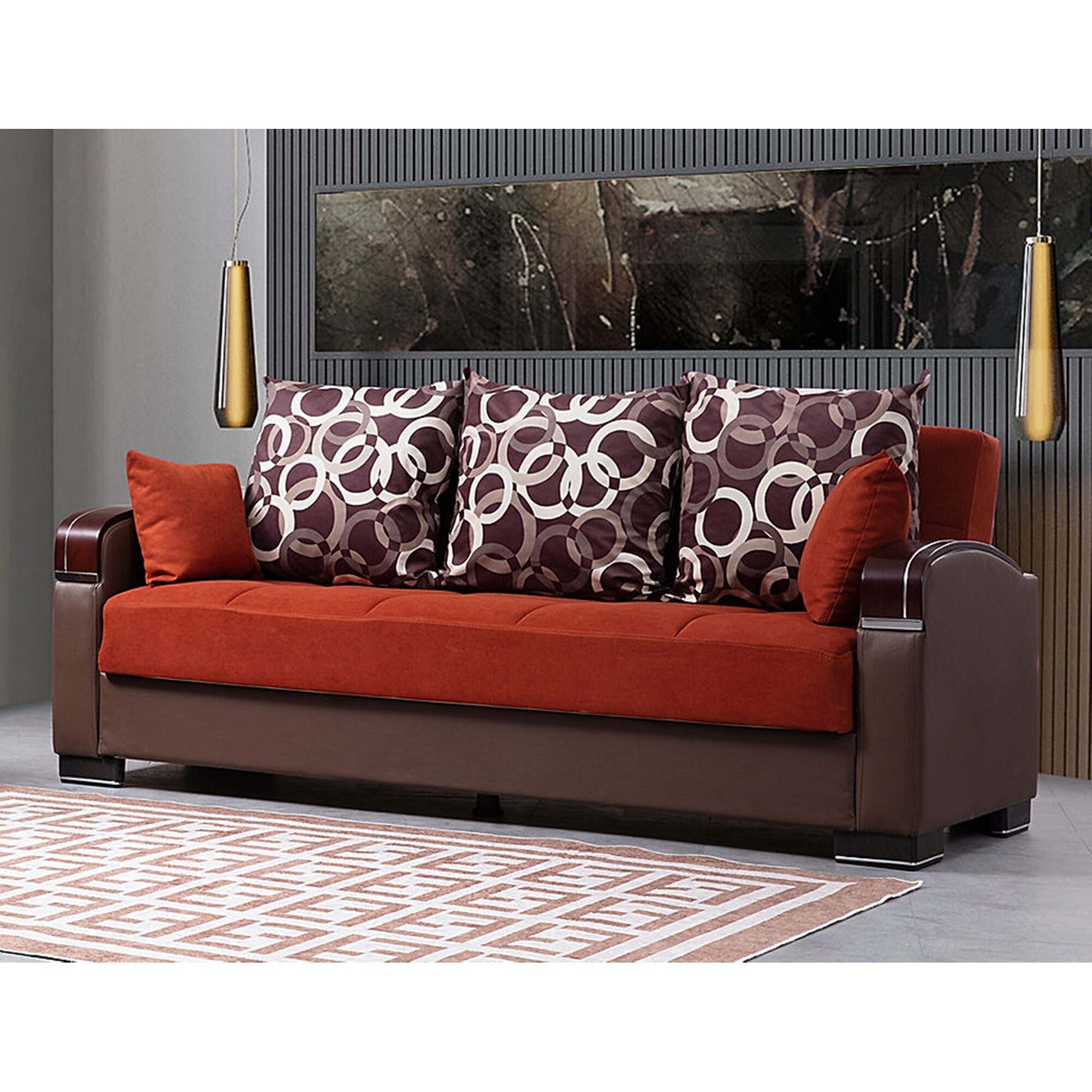 Tulsa Orange Fabric-Leather Sleeper Sofa with Storage - - 35180604