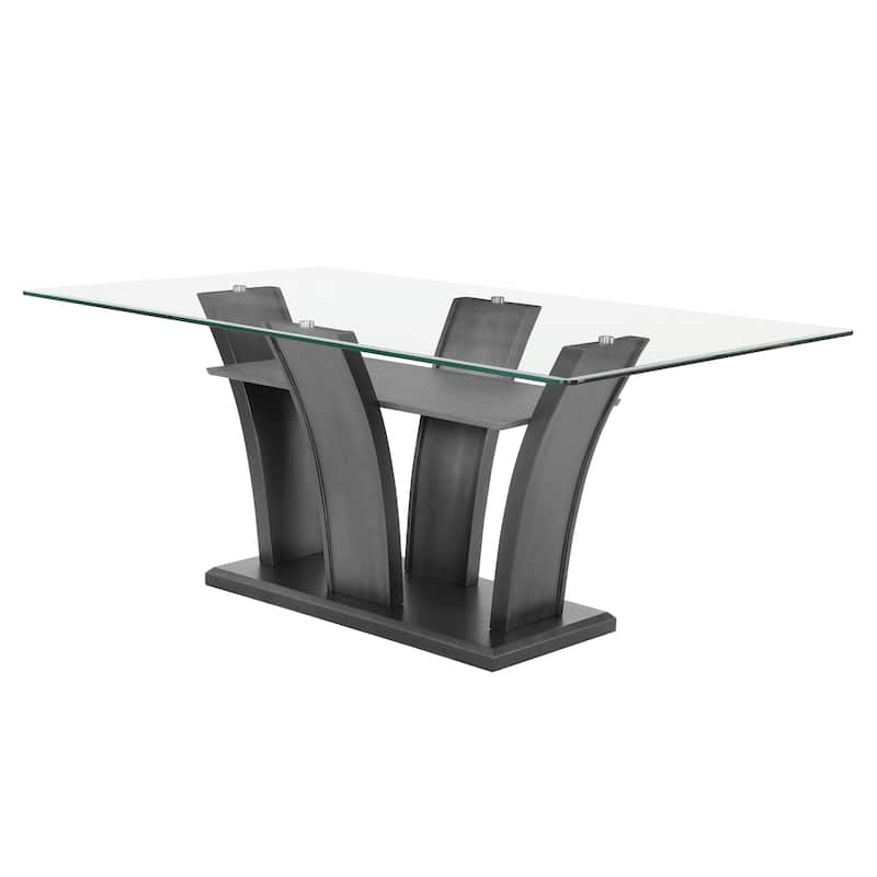 Brandon Dining Table, 72 Inch Glass Top, Dark Gray Glitter Pedestal