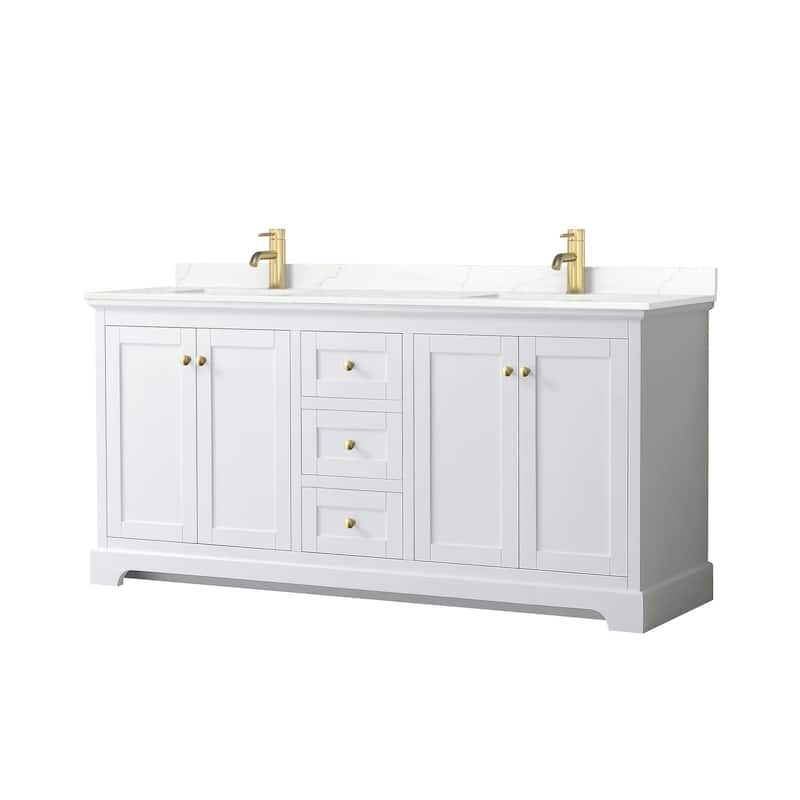 Wyndham Collection WCV232372D-QTZ-UNSMXX Avery 72" Free Standing - White / Giotto Quartz Top / Brushed Gold Hardware