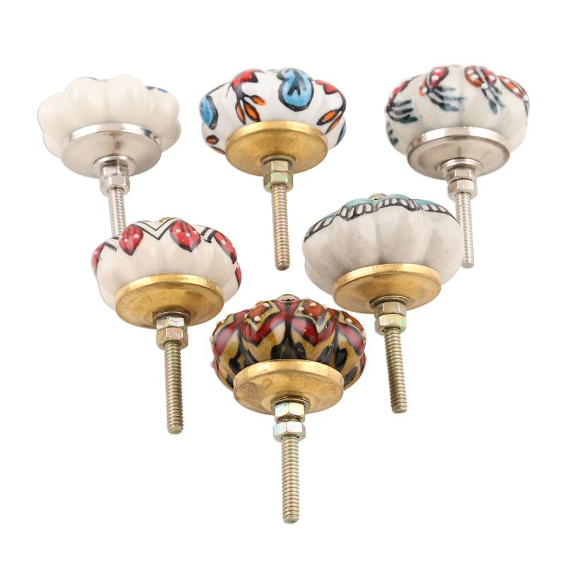 Novica Handmade Bohemian Bouquet Ceramic Knobs (Set Of 6)