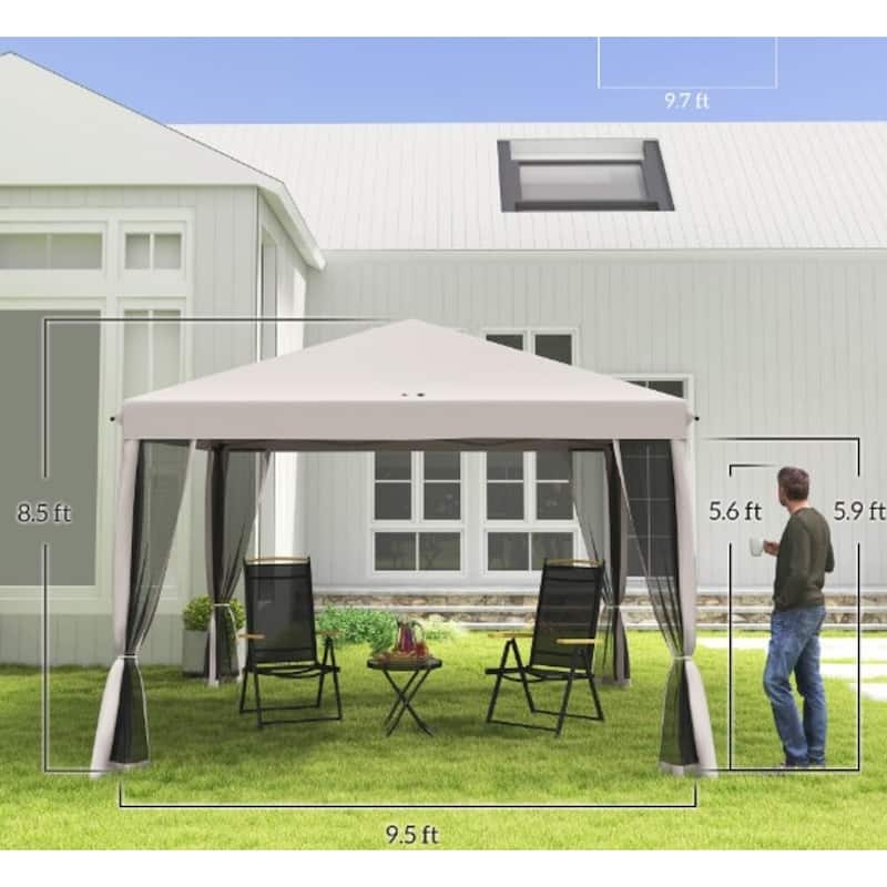 GDFStudio Outdoor Calindra Steel Pop-Up Canopy Tent with Adjustable Legs and Mesh Sides