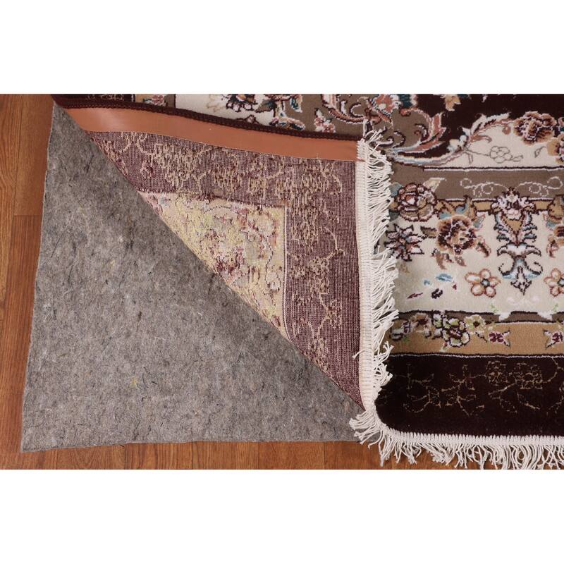 Burgundy Red Floral Kashan Turkish Rug Machine-Made Carpet - 6'7" x 9'10"