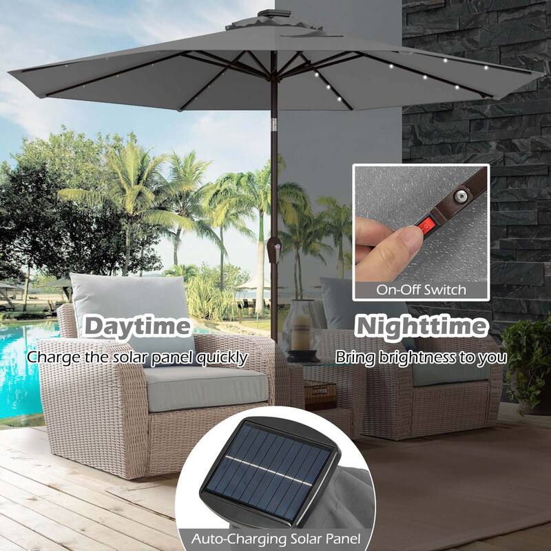 Costway 10' Solar LED Lighted Patio Market Umbrella Shade Tilt