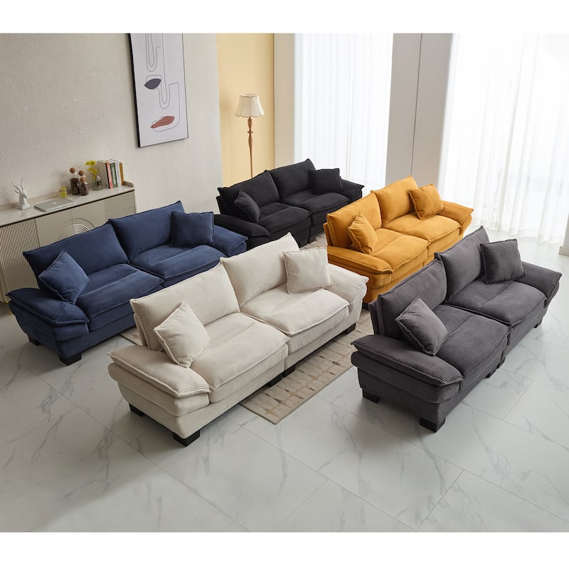 Corduroy Loveseat Couch with 2 Pillows, High-Density Foam Deep Seat Sofa, Upholstered Sofa with Double Layer Cushion