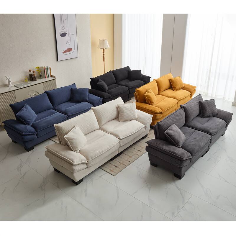 Corduroy Upholstered Loveseat Sofa, 2 Seater Sofa with Pillows, Deep Seat Sectional Sofa with Removable Cushions