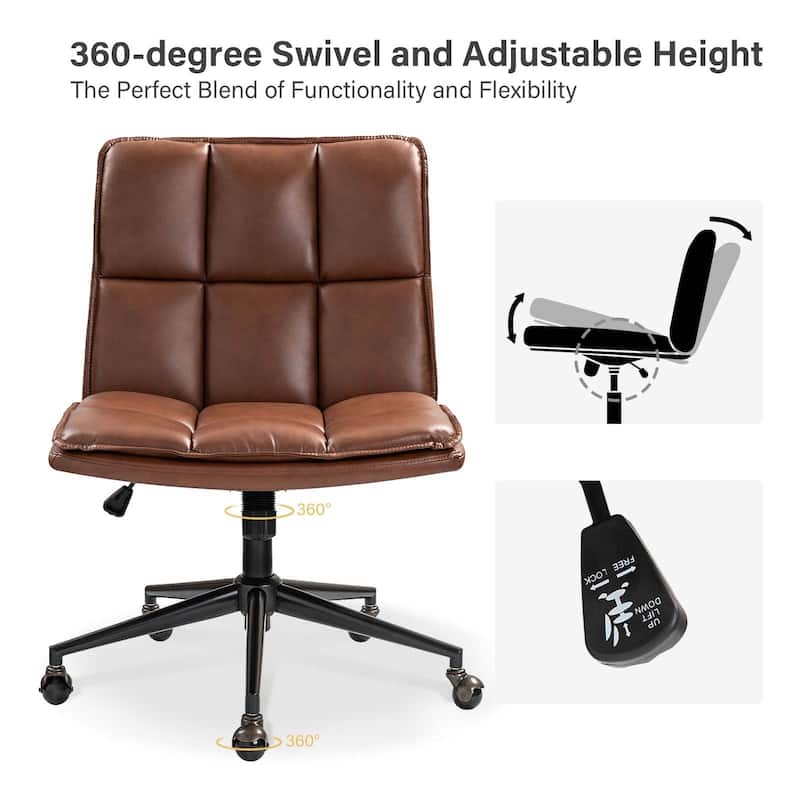 Judy Mid-century Modern Oversize Faux Leather Swivel Tilting Task Office Chair By HULALAHOME