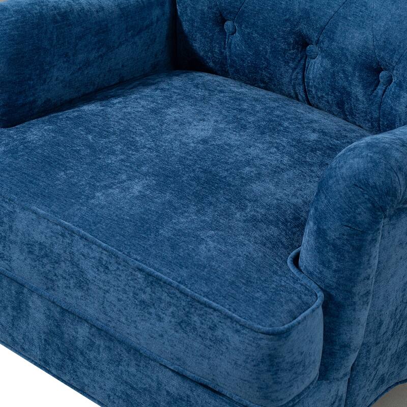 Chenille Fabric Accent Chair with Retro Wooden Legs, High-Density Foam and Spring Cushion, and 300 lbs Weight Capacity
