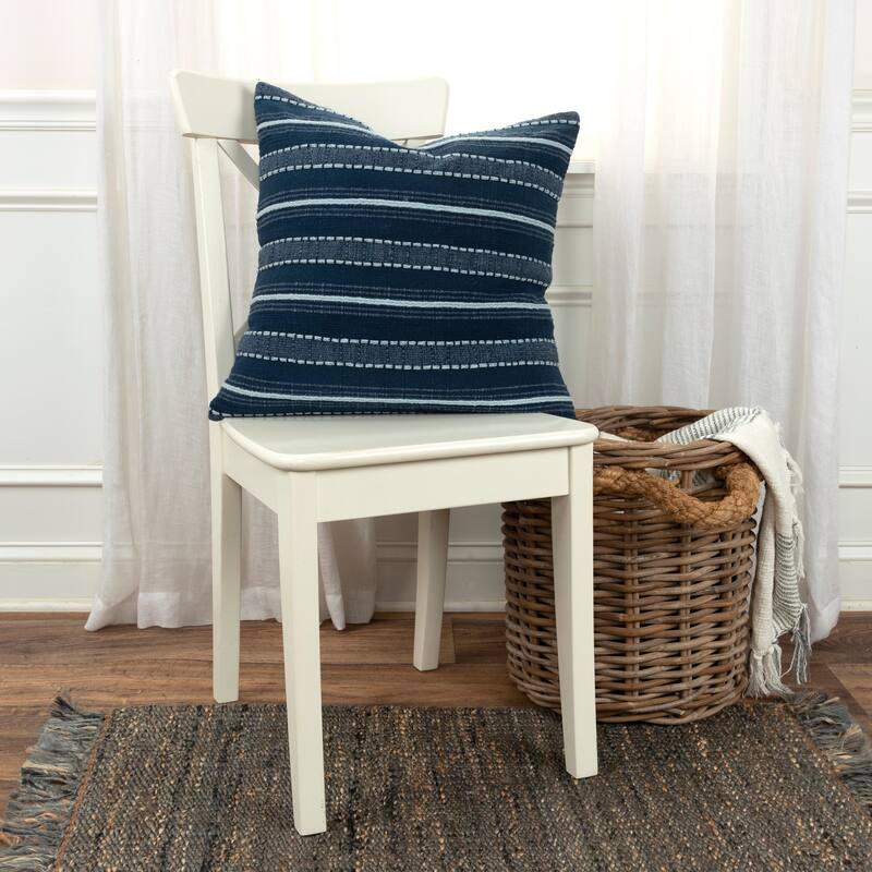 Rizzy Home Embroidered Blue Stripe Throw Pillow Cover - Cover Only - Indigo - Pillow Covers - Single