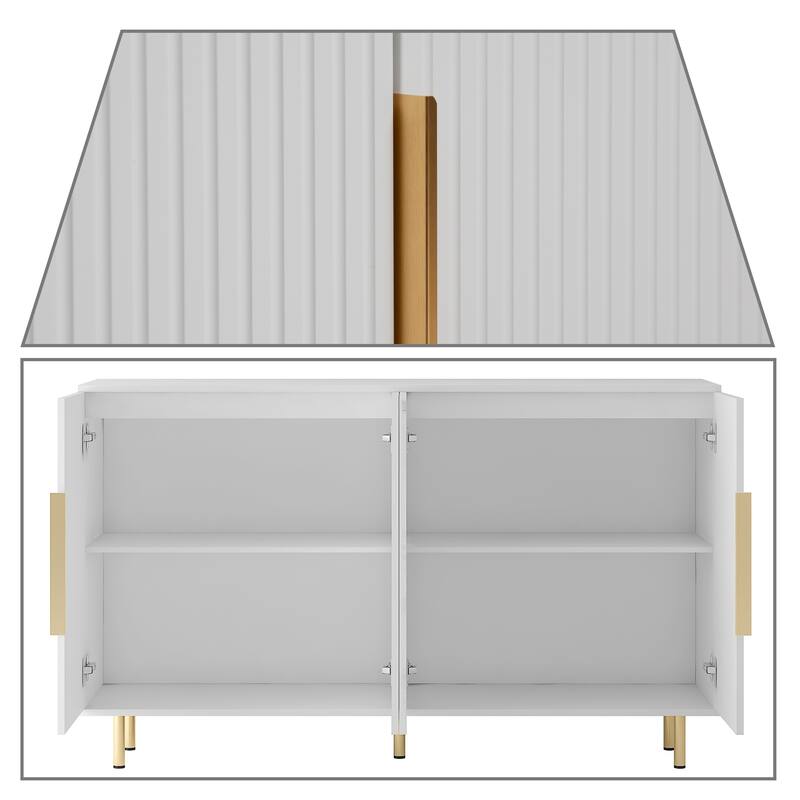 Modern Classic Wooden Four-Door Sideboard with Metal Cabinet Handles and Legs