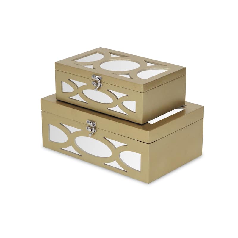 Champagne Wood Boxes with Overlayed Mirror Front and Top (Set of 2)