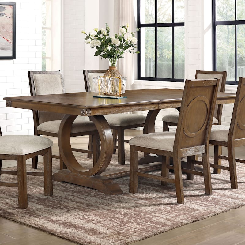 Furniture of America Agio Transitional Brown 84-inch Expandable Dining Table - Rustic Oak