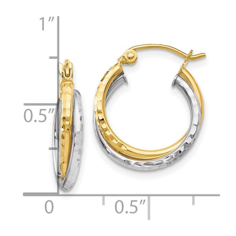 Curata 10k Two Tone Gold Twisted Diamond Cut 17mm Double Hoop Earrings