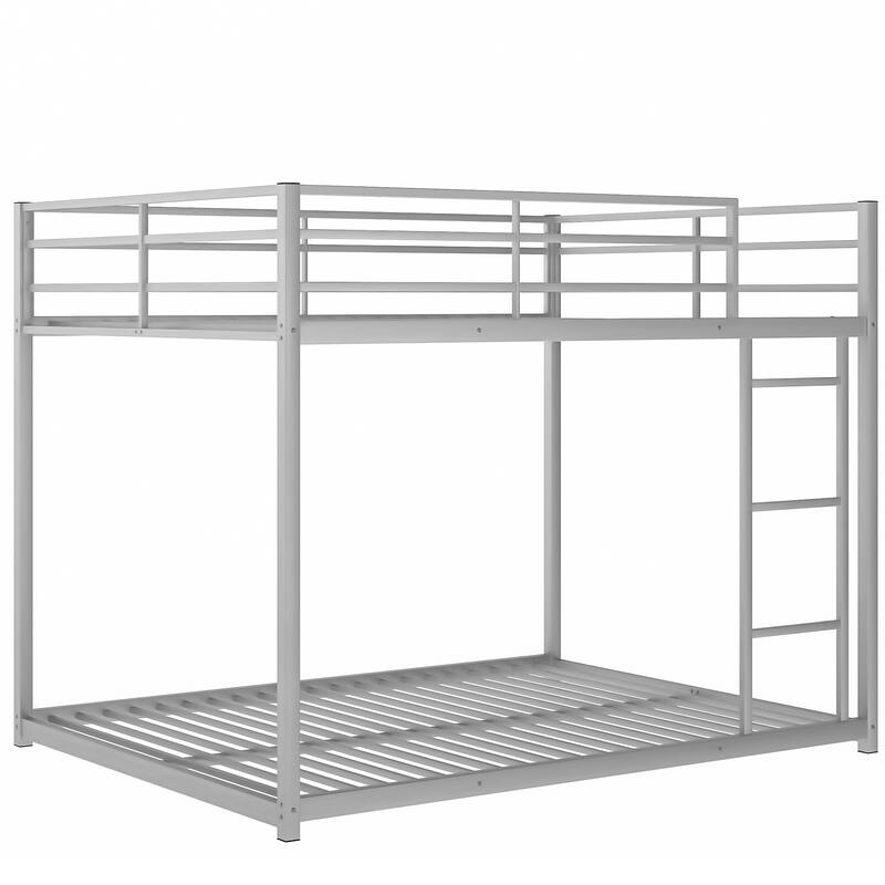 Twin/Full Kids Metal Bunk Bed, Metal Bedframe with Safety Guardrail and Ladder for Dorm,Bedroom,Guest Room,No Box Spring Needed