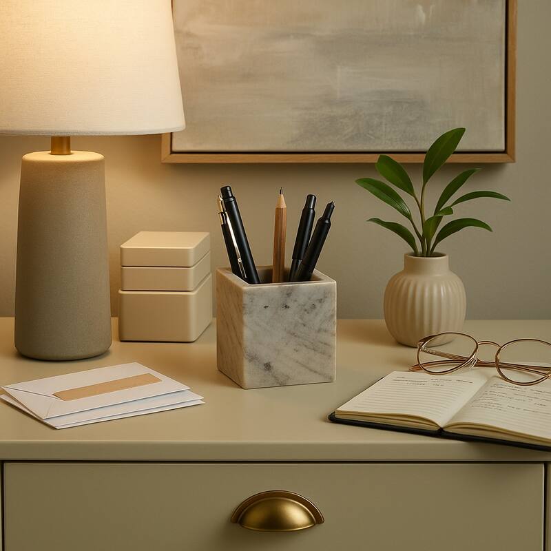 Marble Stone Storage Sculpted Design and Sleek Vertical Grooves - 4.0"