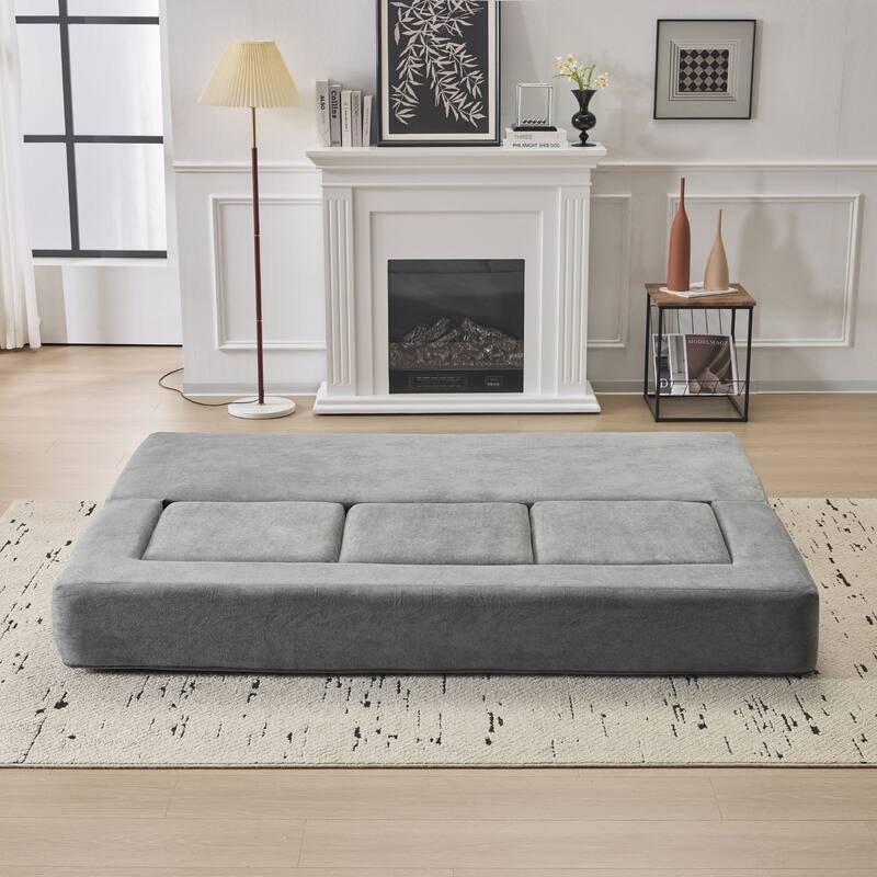 Convertible Sectional Sofa with 3 Storage Ottomans - High-Resilience Foam Sleeper, Space-Saving Grey Chenille Floor Sofa