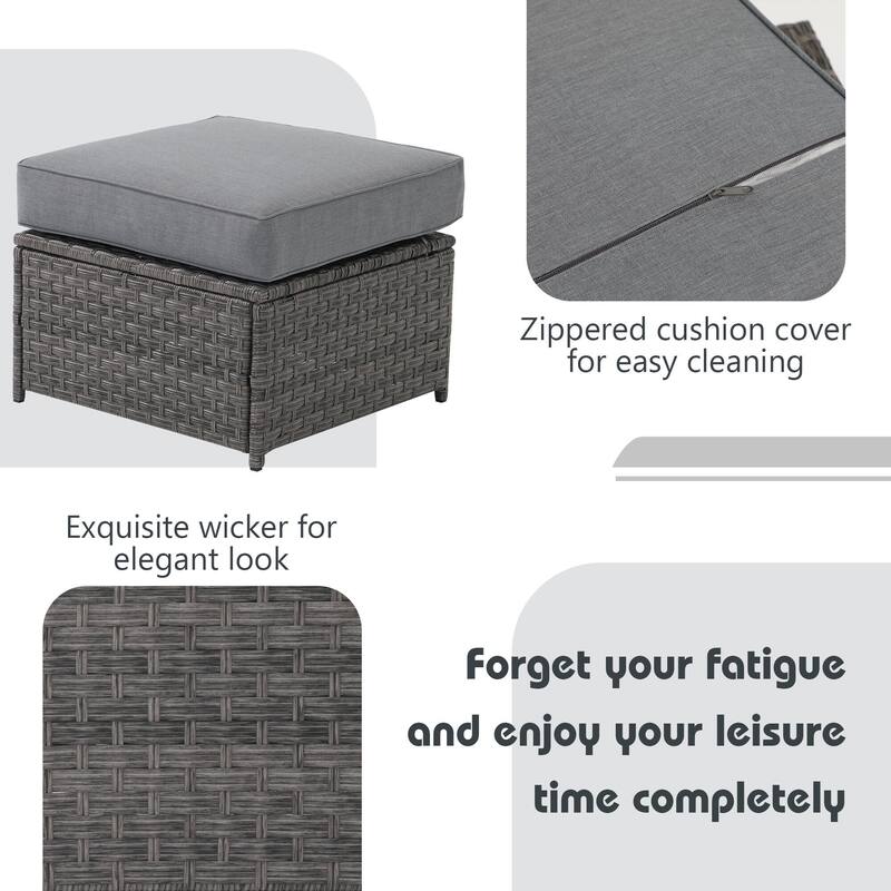 Patio 2 pieces Wicker Cushioned Ottoman