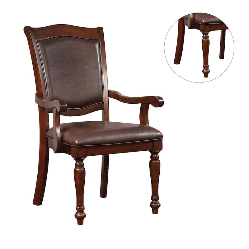 Set of 2 Leatherette Arm Chairs in Brown Cherry