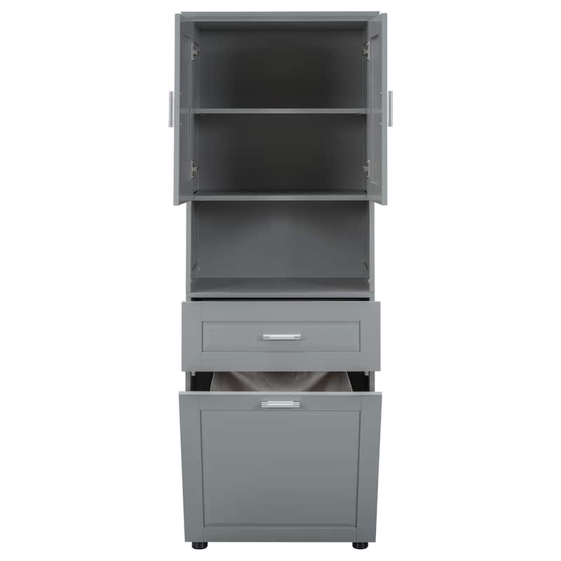 Roomfitters Tall Bathroom Cabinet with Tilt-Out Laundry Basket and Upper Storage Compartment Large Organizer