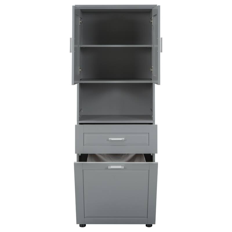 Tall Bathroom Linen Tower with Cabinet, Drawer and Hamper