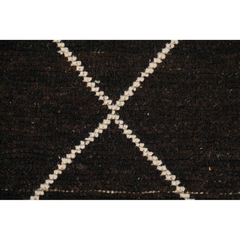 Dark Brown Trellis Moroccan Oriental Area Rug Hand-Knotted Wool Carpet - 5'11"x 9'7"