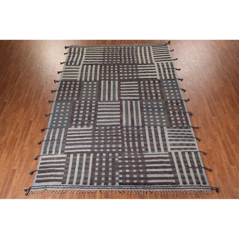 All-Over Checkered Moroccan Oriental Area Rug Hand-Knotted Wool Carpet - 8'10"x 12'7"