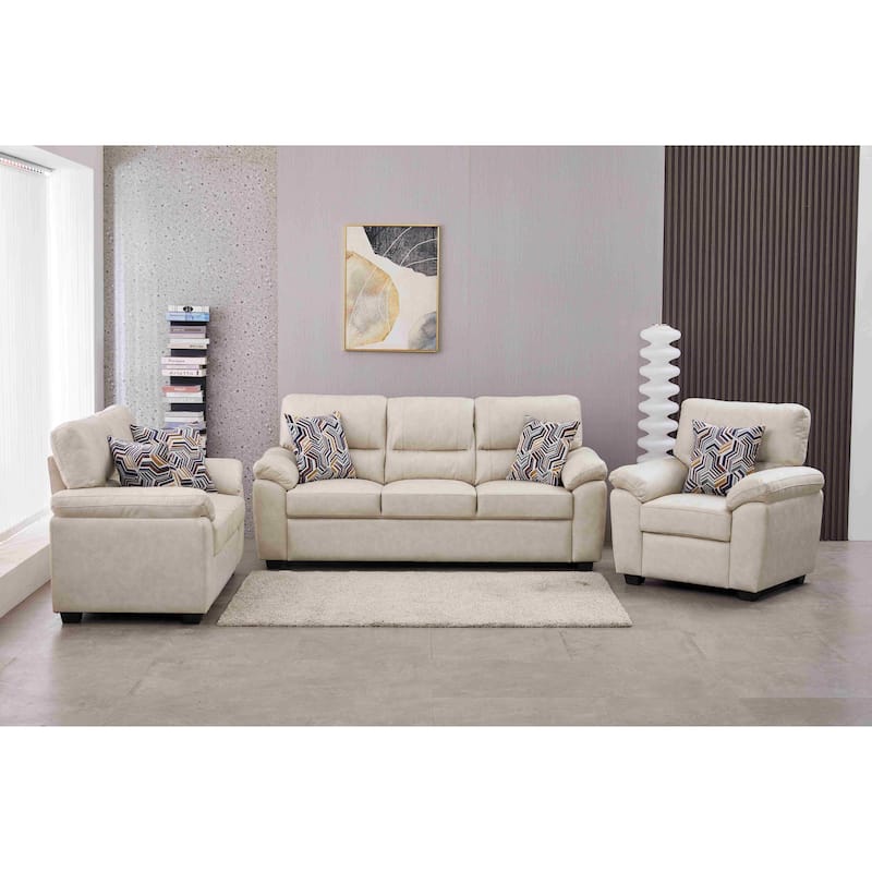 Faux Leather Living Room Set - Beige