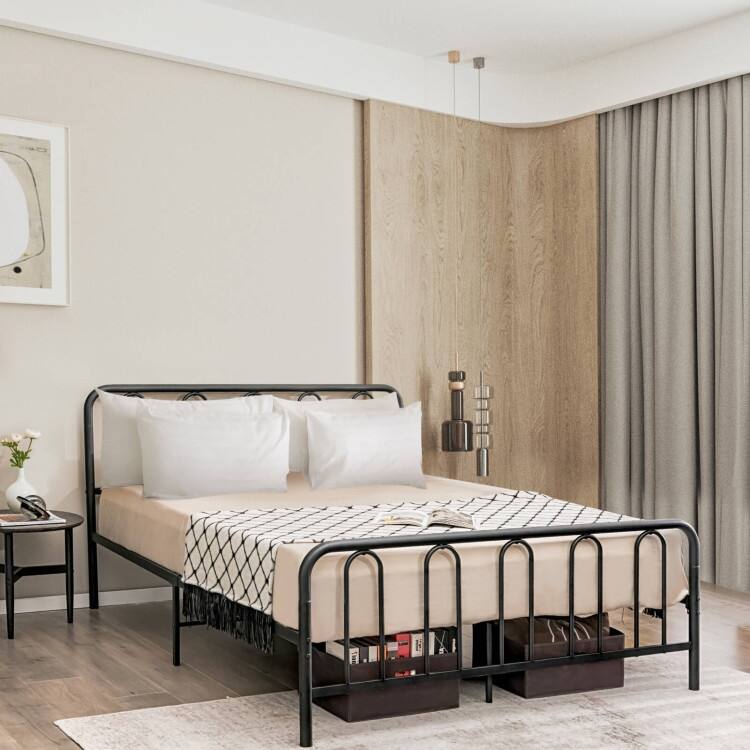 Metal Platform Bed Frame with Headboard and Footboard for Black Steel Heavy Duty with Storage Space