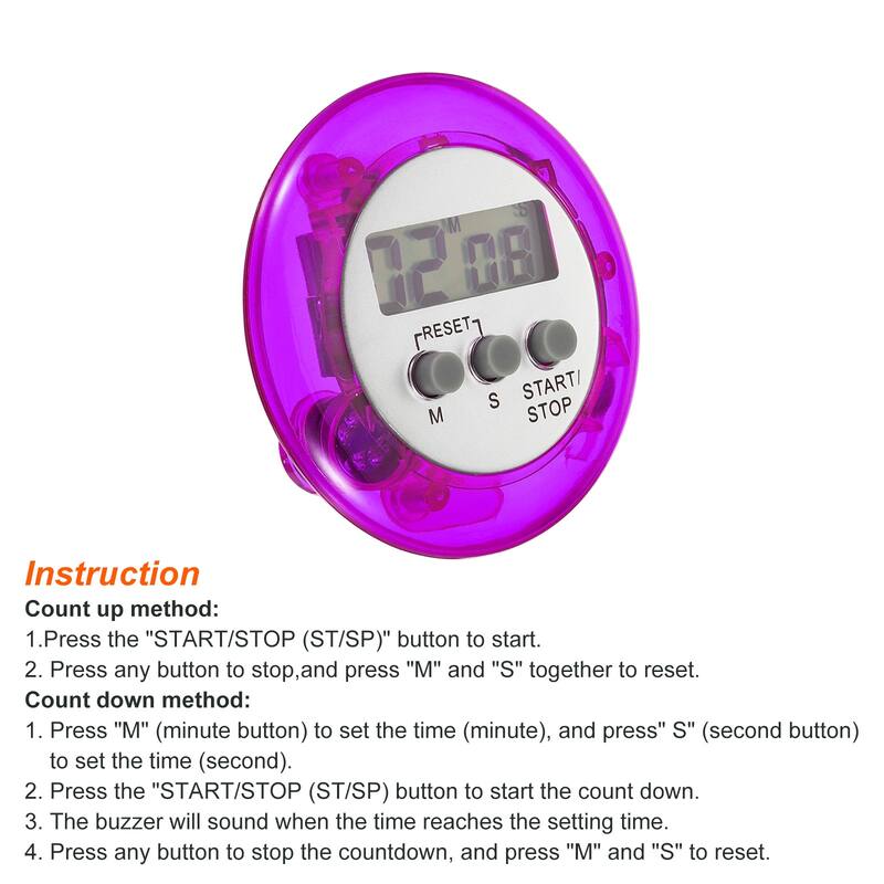 Round Digital Timer, Count Down UP Clock with Magnetic, Big LCD Display Purple