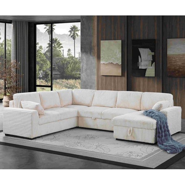 Modern Corduroy Sectional With Storage Chaise Lounge