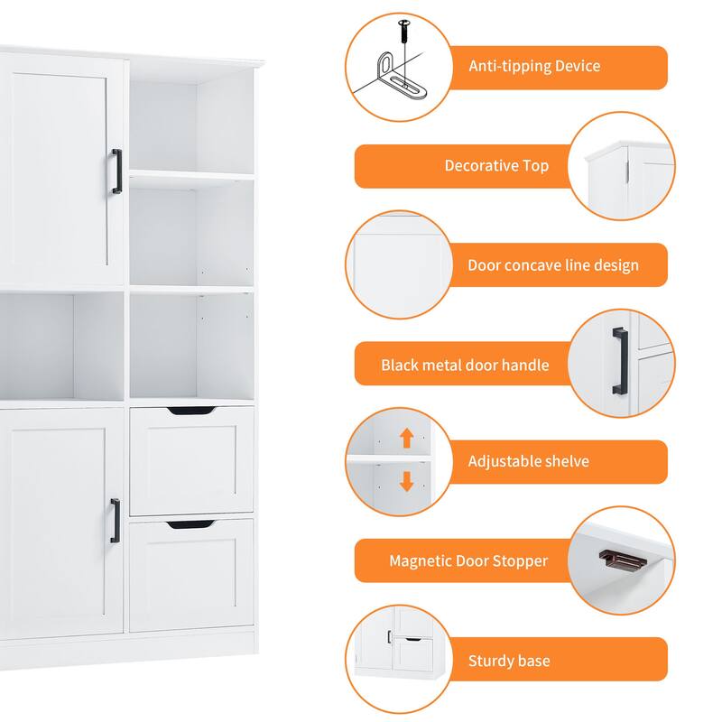GDFStudio - Bathroom Storage Cabinet with Doors & Drawers, Adjustable Shelf, MDF