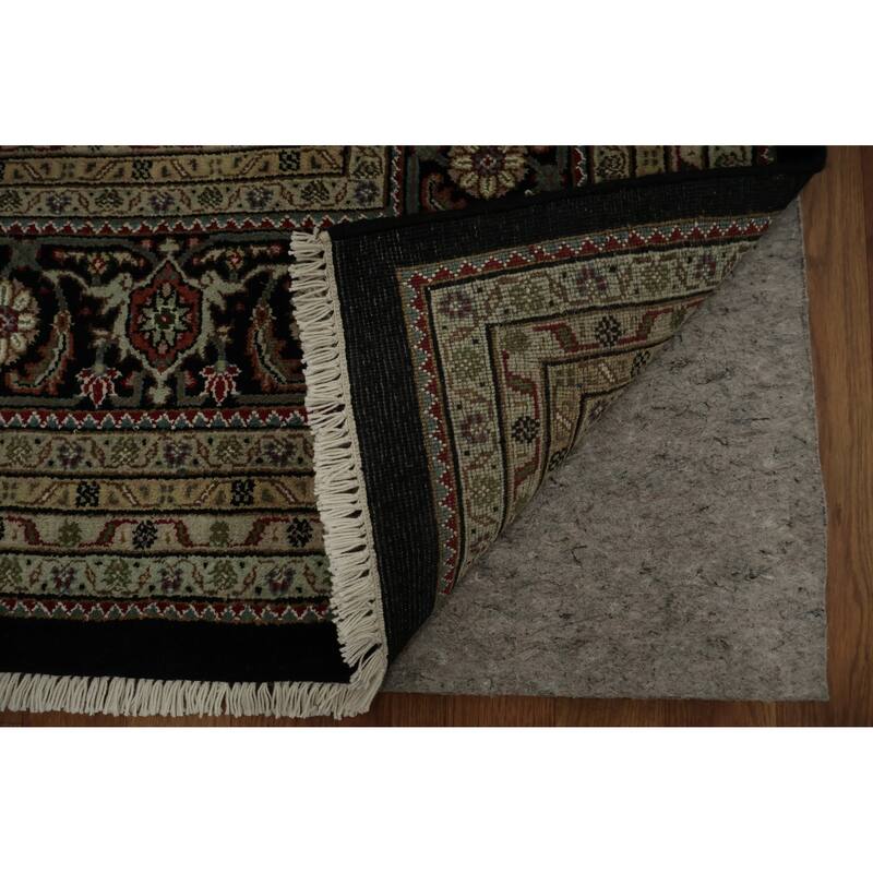 Hand Knotted Oriental 100% Wool Carpet Traditional Floral Black Tabriz-Mahi Area Rug - 12' 1'' X 8' 11''