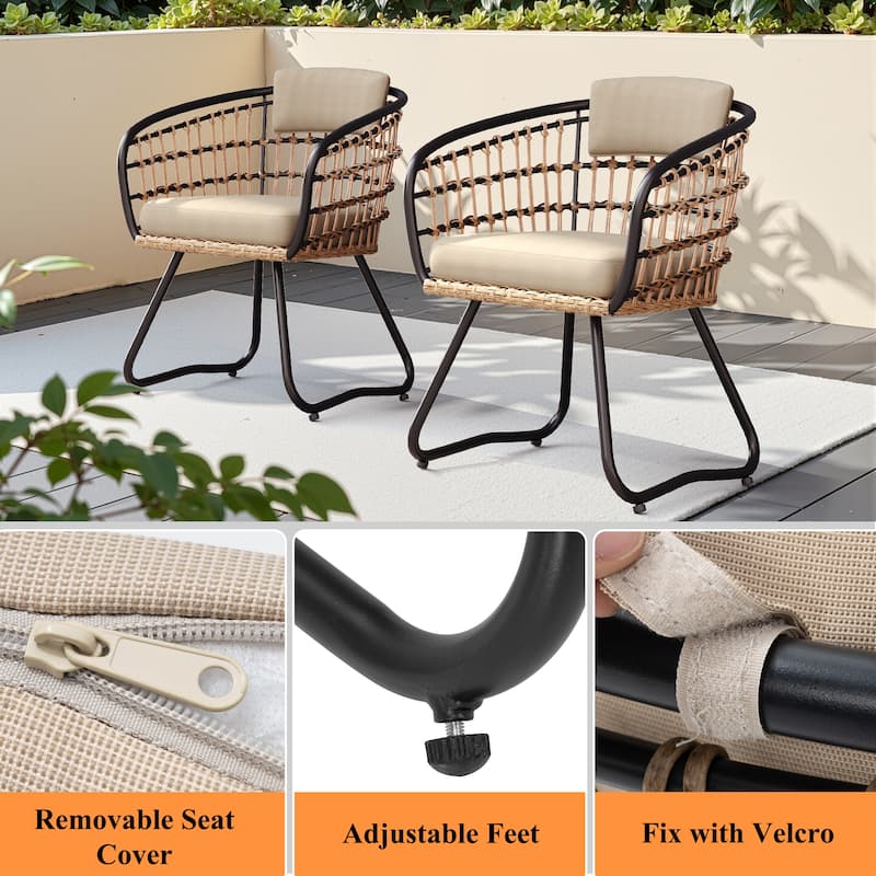 9-Piece Outdoor Patio Dining Set Wood Like Table Top Aluminum Rectangular Umbrella Hole Table with PE Rattan Chairs