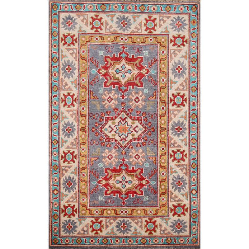 Blue Kazak Accent Rug Handmade Wool Carpet - 2'9" x 4'3"