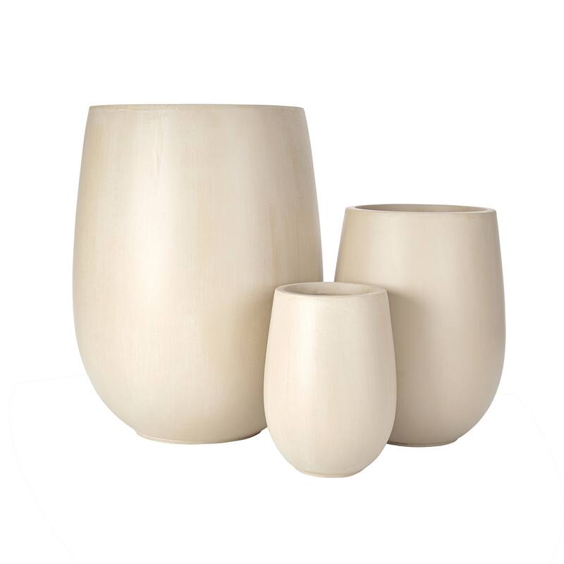 Lightweight Round MGO Outdoor Planter Set-3 Sizes (15.6"/10.74"/7.3"),Large Outdoor Indoor Flower Pots with Drainage Hole