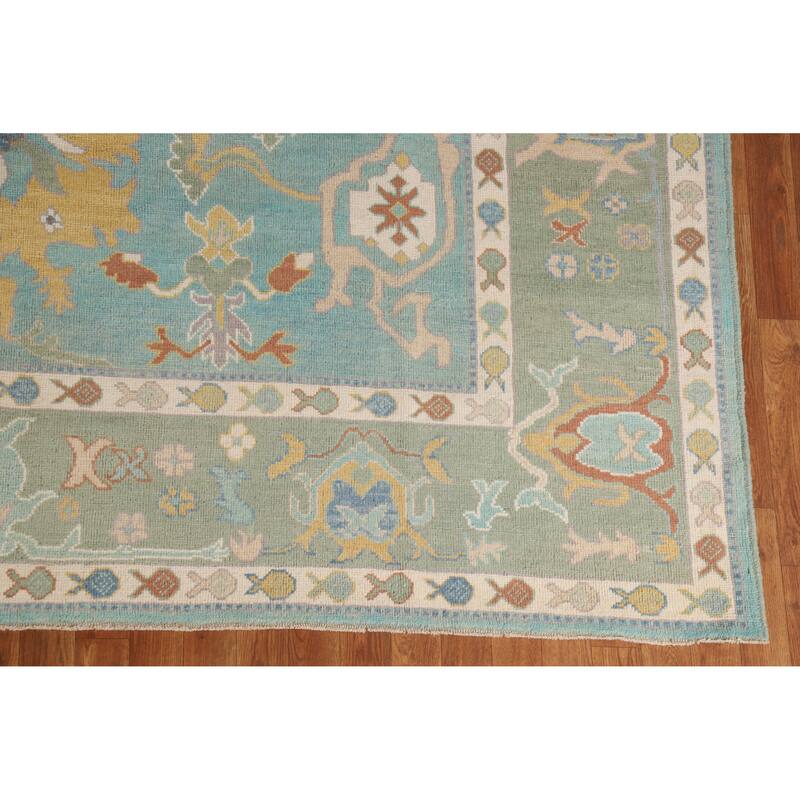 Hand Knotted Oriental 100% Wool Carpet Transitional All-Over Navy Blue & Blues Oushak Area Rug - 10' 0'' X 8' 4''