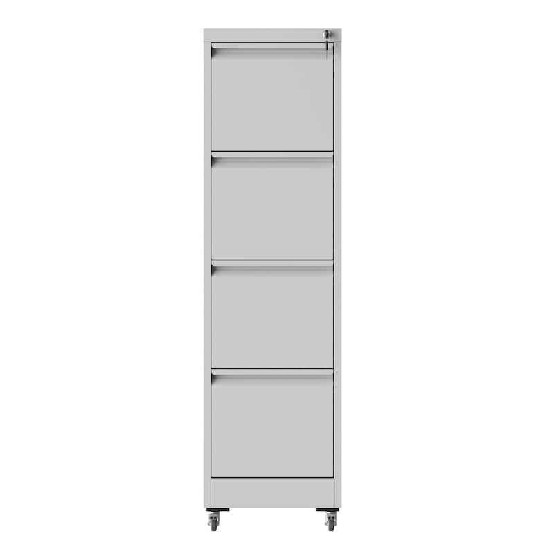 4 Drawer Metal Locking Vertical File Cabinet on Wheels - Heavy-Duty Lockable Cabinet for Home & Office, 17.71"D*15.16"W*52.28"H