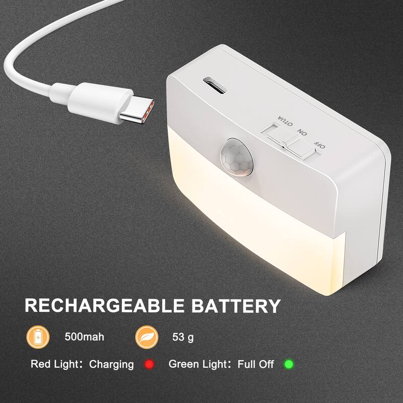 YANSUN 2-Pack Battery-Powered Motion Sensor Night Light, 5V 14500 500mAh