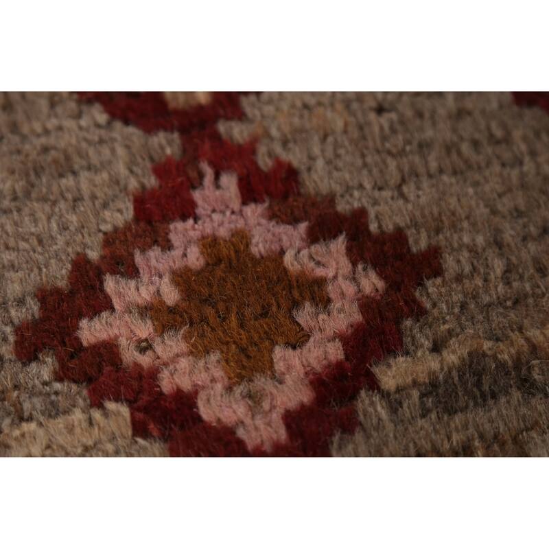 Geometric Brown Moroccan Oriental Area Rug Handmade Wool Carpet - 8'4" x 9'9"