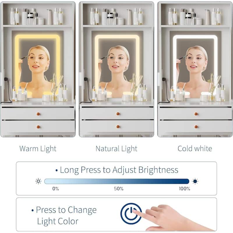 Small Compact Vanity Desk with LED Mirror and Lights for Bedroom Apartment