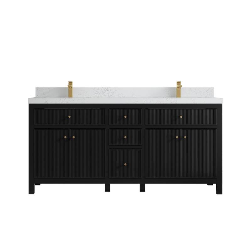 Willow Collections 72 in W x 22 in D Sonoma Free Standing Reeded Double Sink Bathroom Vanity with Countertop - 2" Empira White - Black