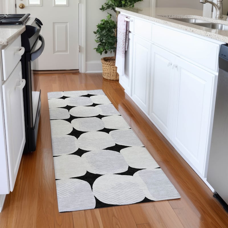 Premium Washable Super Soft Mid Century Modern Mayfield Rug - Black - 2'3" x 7'6"
